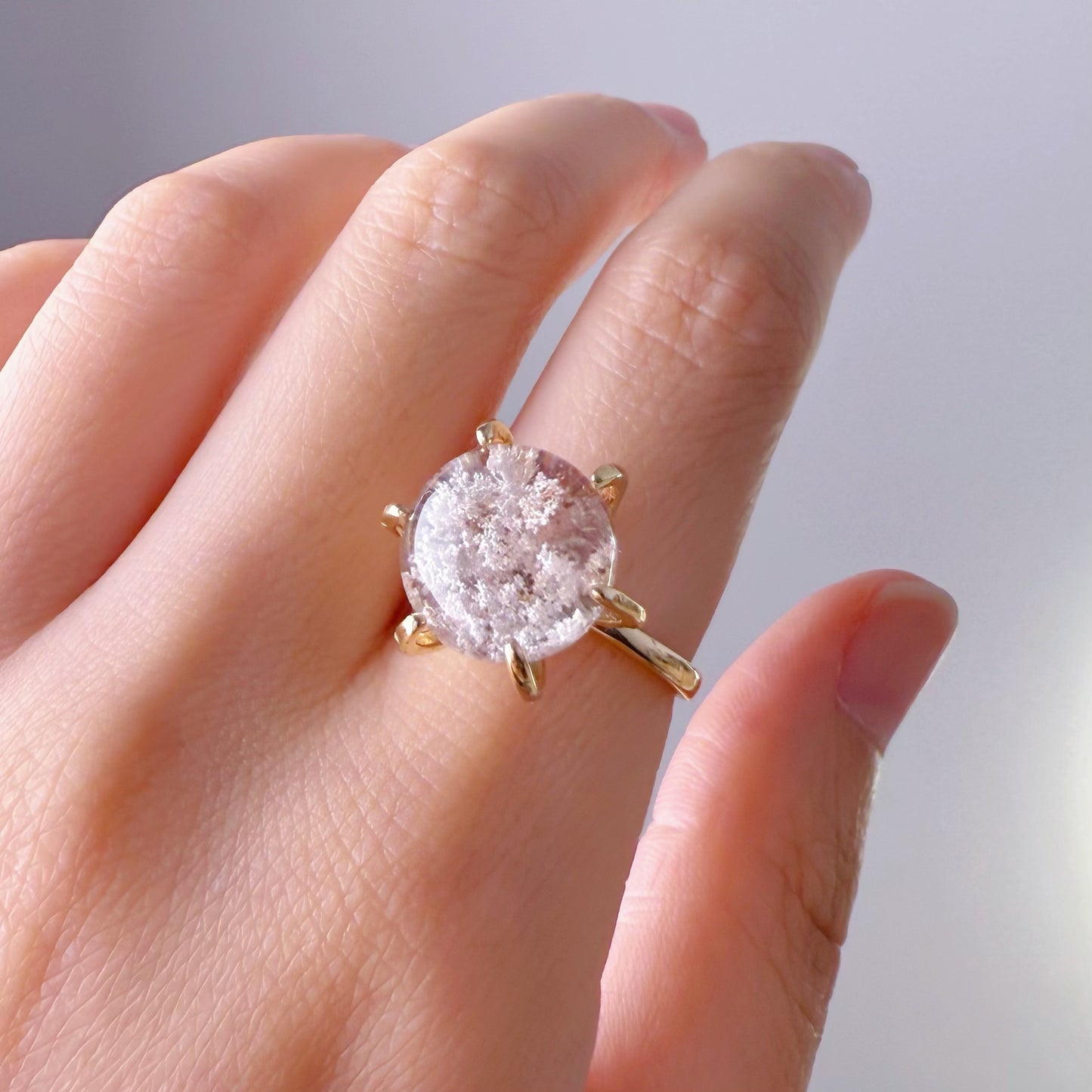 Quartzberry - Handmade Natural Large White Phantom Quartz Crystal Ring - One of a kind