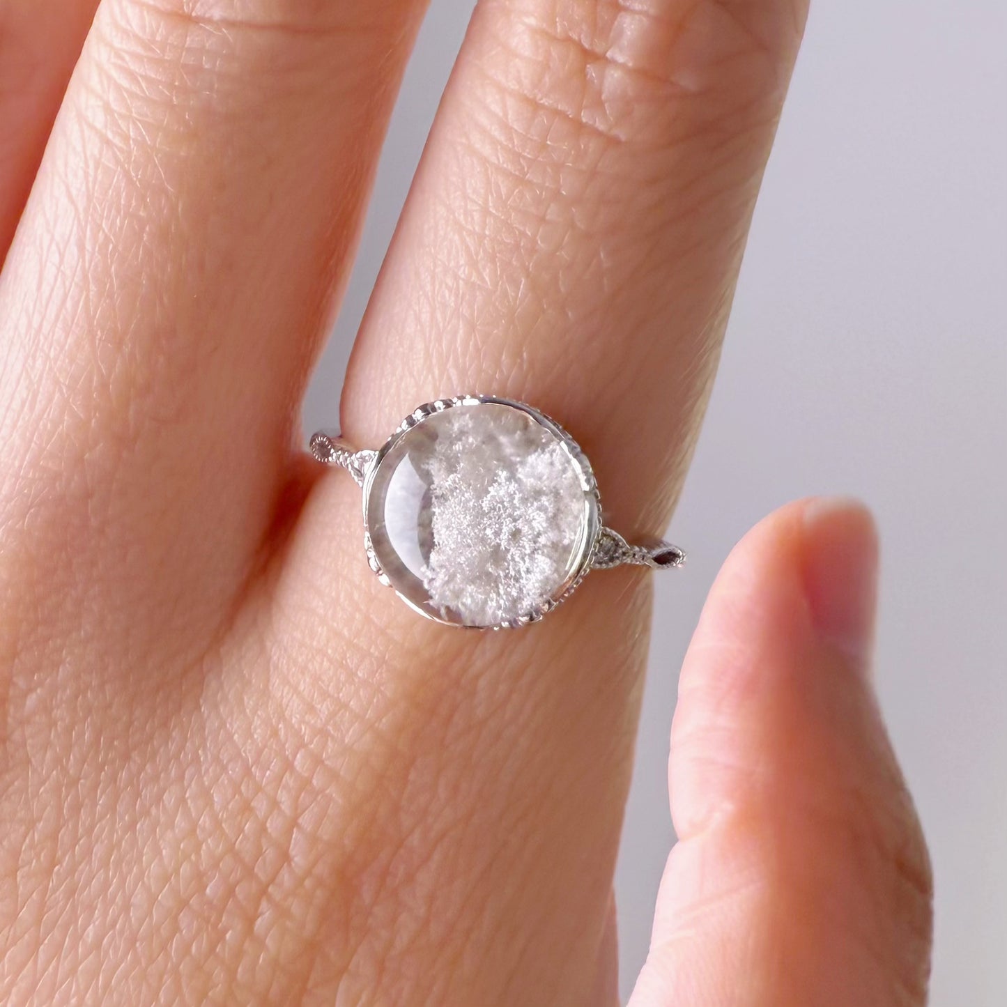 Quartzberry - Handmade Natural Small White Phantom Quartz Crystal Sterling Silver Ring - One of a kind