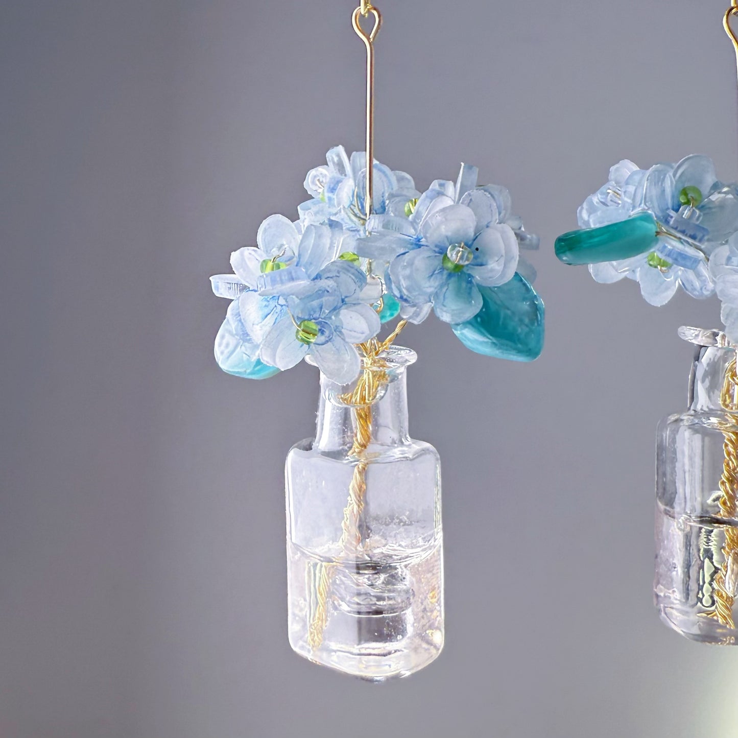 Handmade Blue Hydrangeas Flowers in Glass Vase Earrings