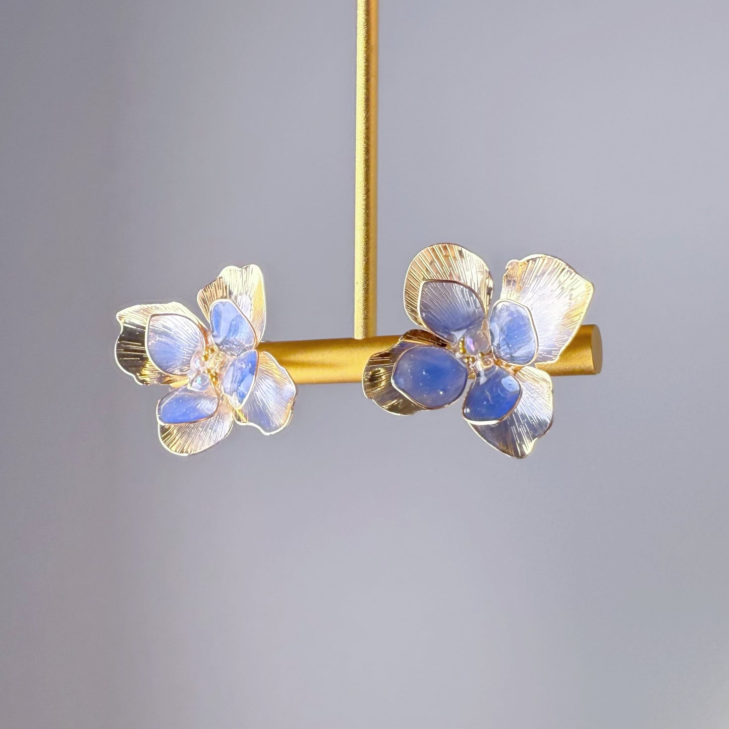 Handmade Blue Hydrangeas with Gold Flower Petals Stud Earrings