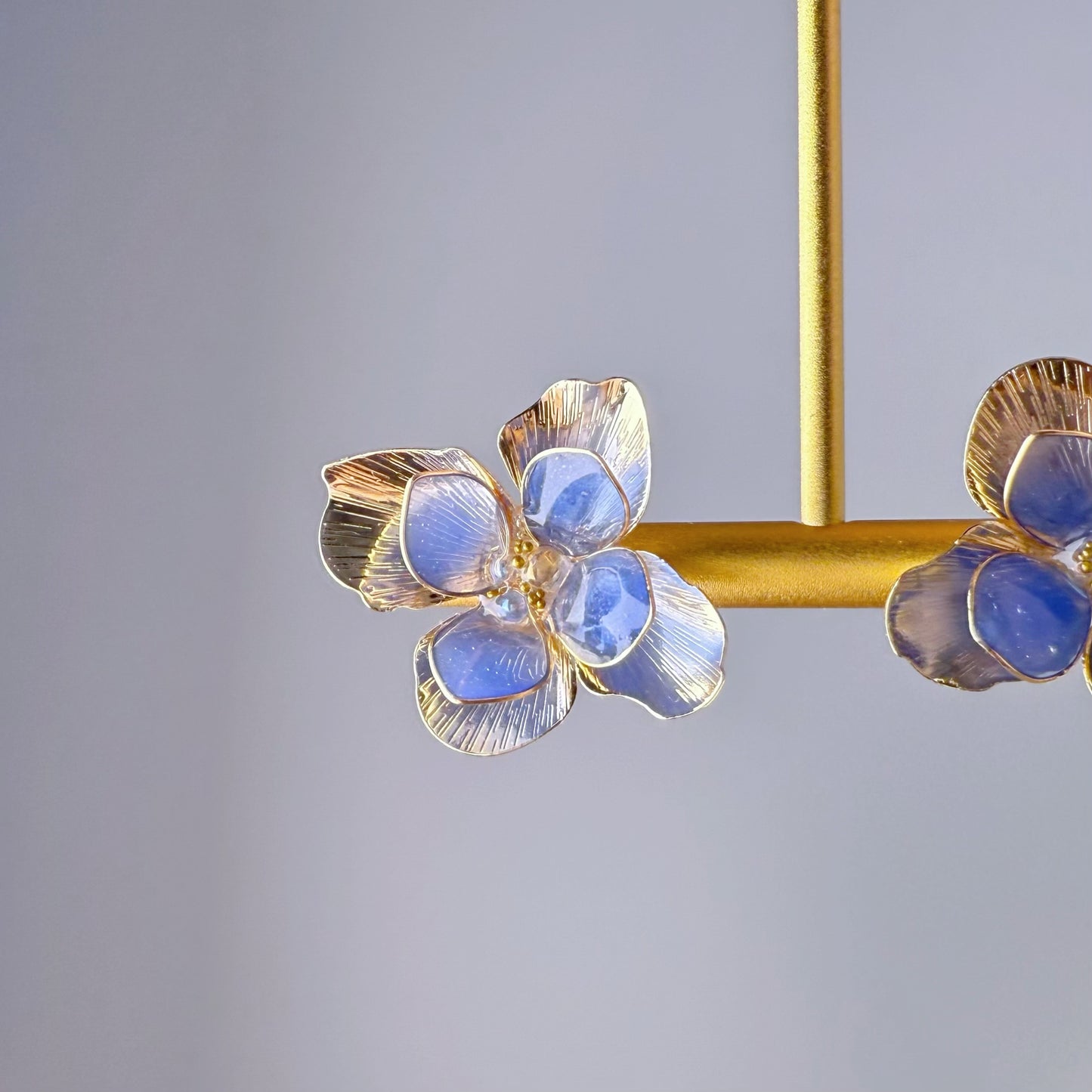 Handmade Blue Hydrangeas with Gold Flower Petals Stud Earrings