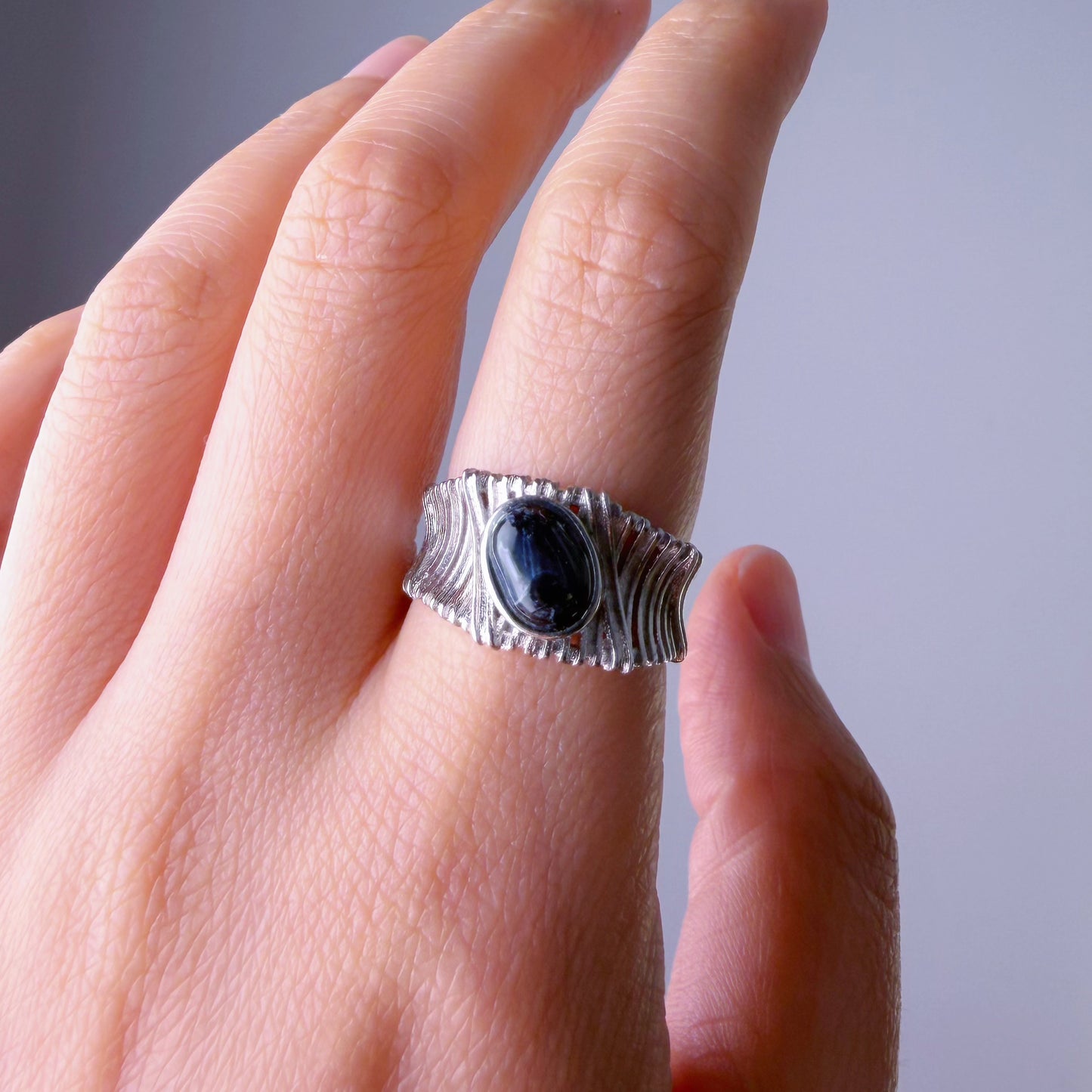 Quartzberry - Natural Deep Blue Pietersite Oval Cut Faceted Gemstone Crystal Silver Ring - One-of-a-kind