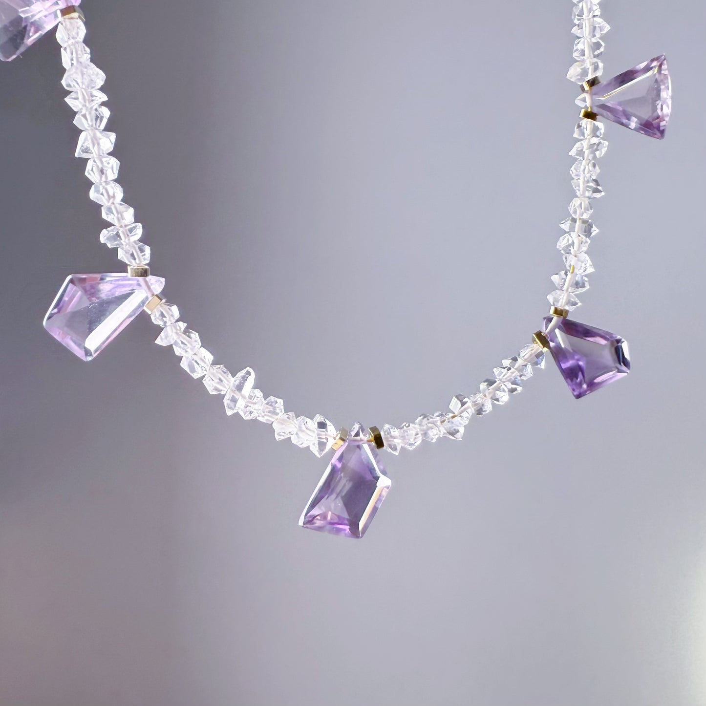 Handmade Herkimer Diamond and Amethyst Crystal Choker Necklace