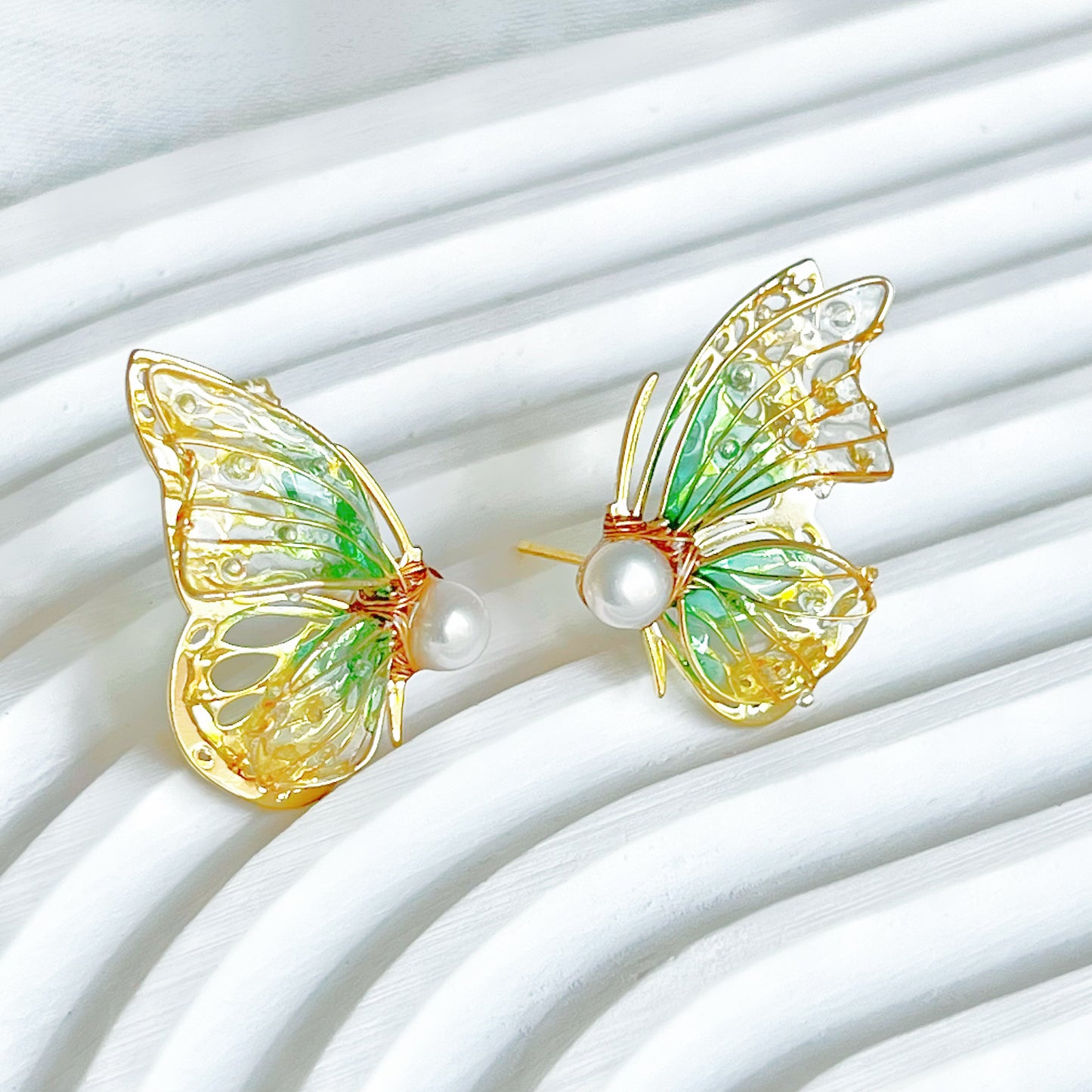 Handmade Yellow Green Butterflies Earrings-Ninaouity