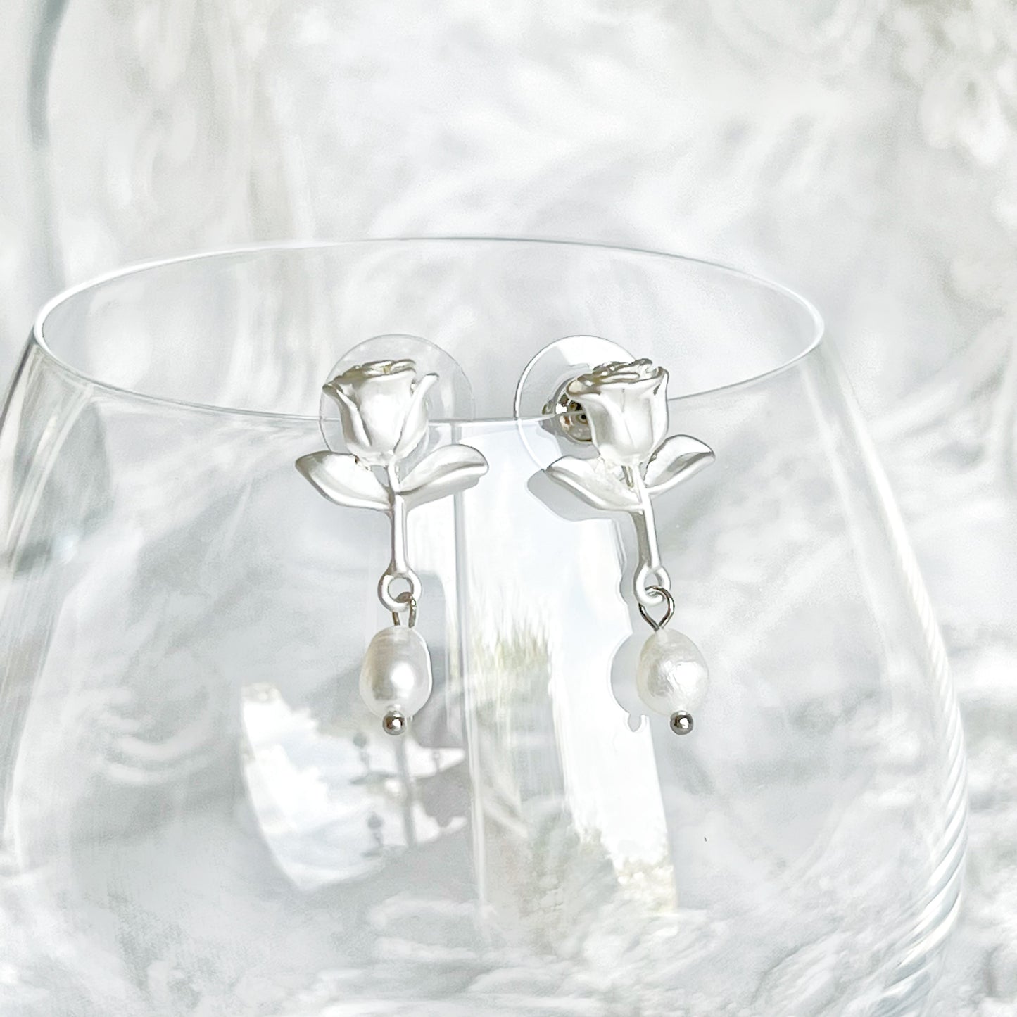 Silver Rose with Pearl Earrings-Ninaouity