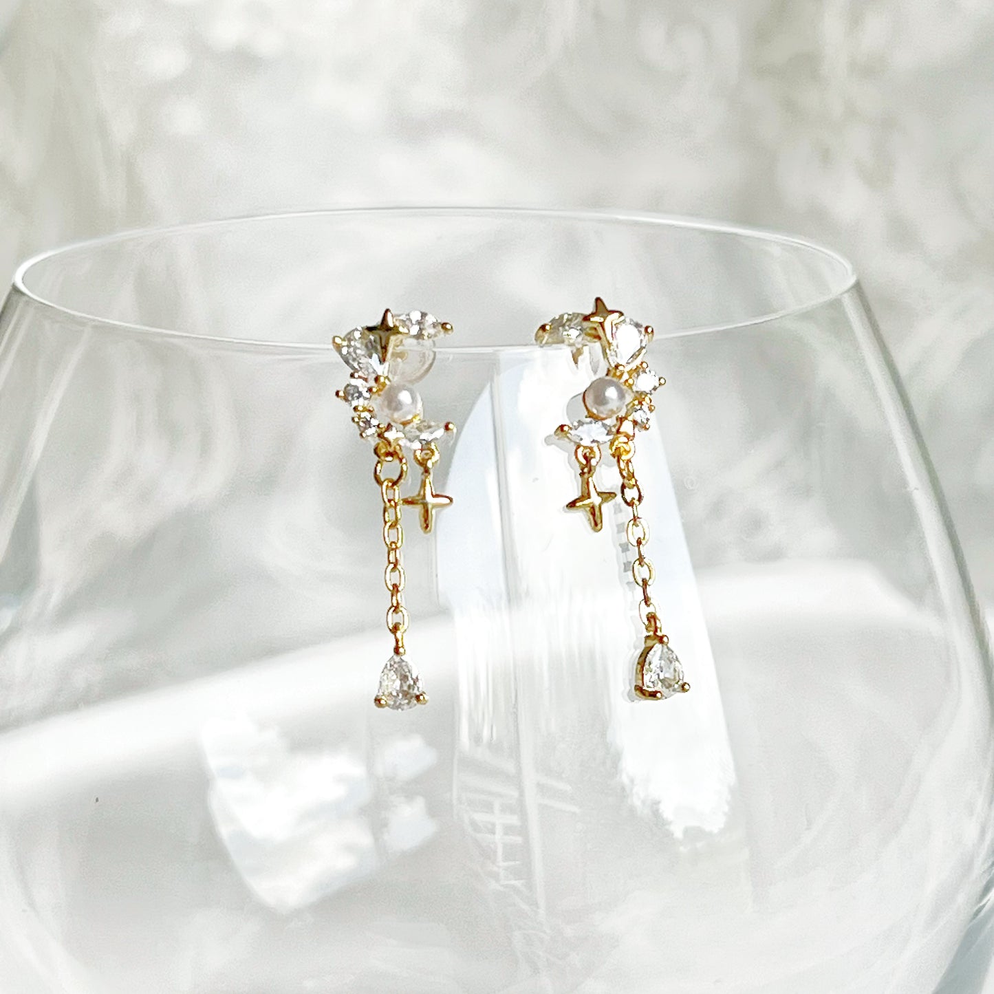Crystal Moon and Star Drop Earrings-Ninaouity