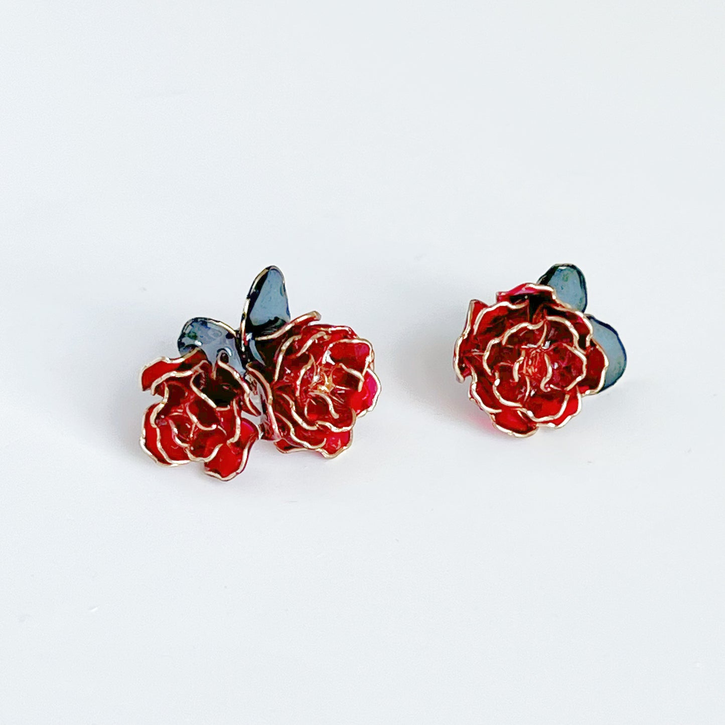 Handmade Red Rose Flowers Mismatch Earrings-Ninaouity
