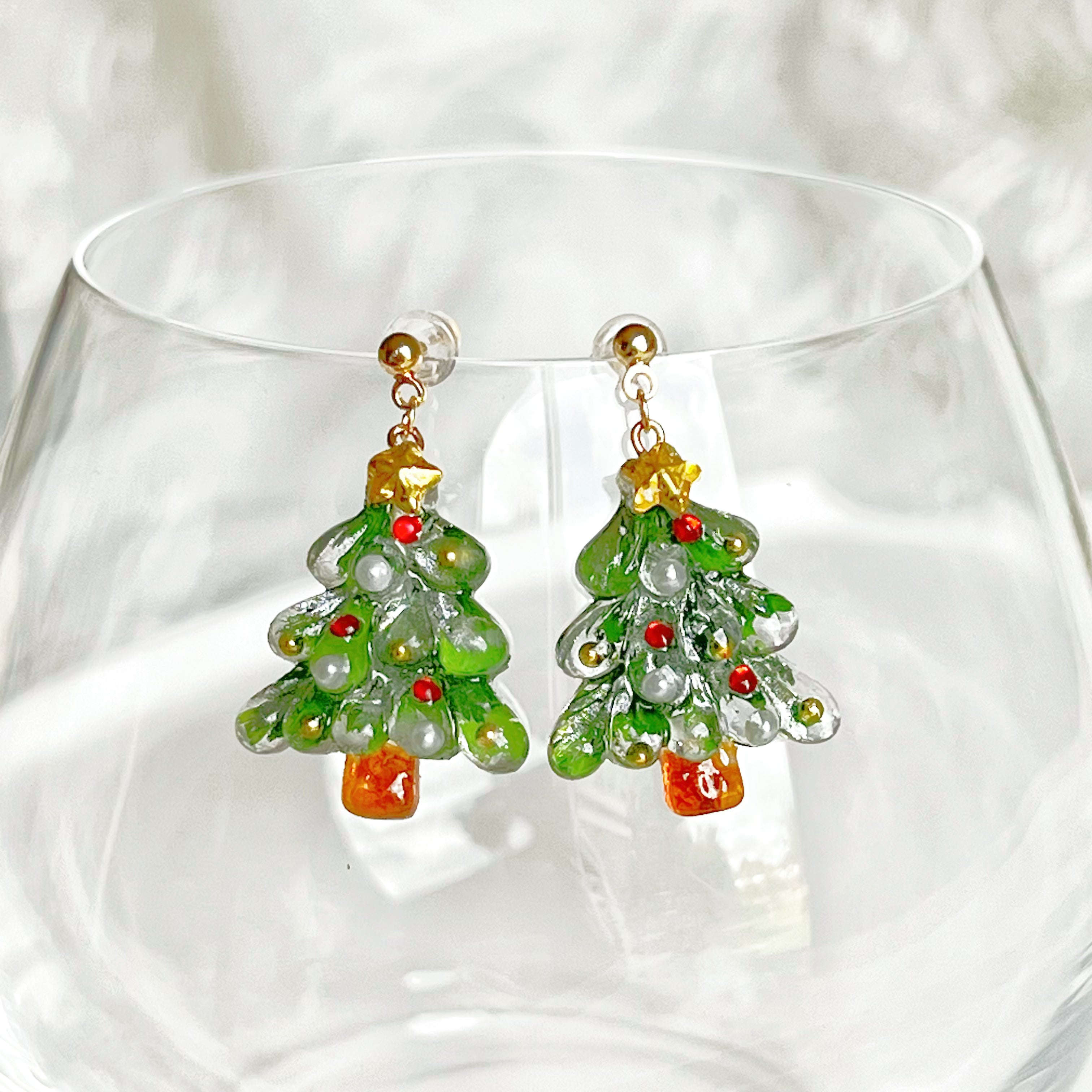 Beaded christmas 2025 tree earrings