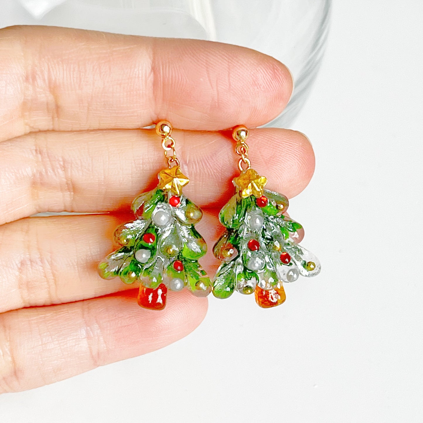 Handmade Real Leaves Christmas Tree Earrings-Ninaouity