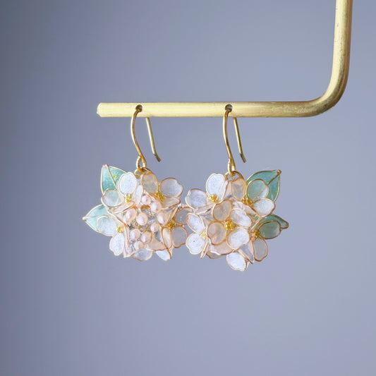 Handmade White Hydrangeas Flower Bouquet Earrings