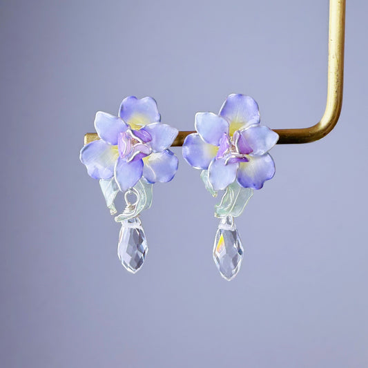 Handmade Purple German Bearded Iris Resin Flower Stud Earrings