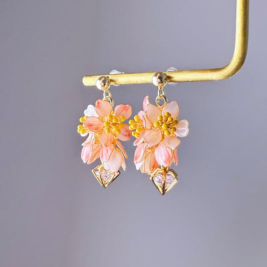 Handmade Cherry Blossom Pink Sakura Flowers Drop Earrings