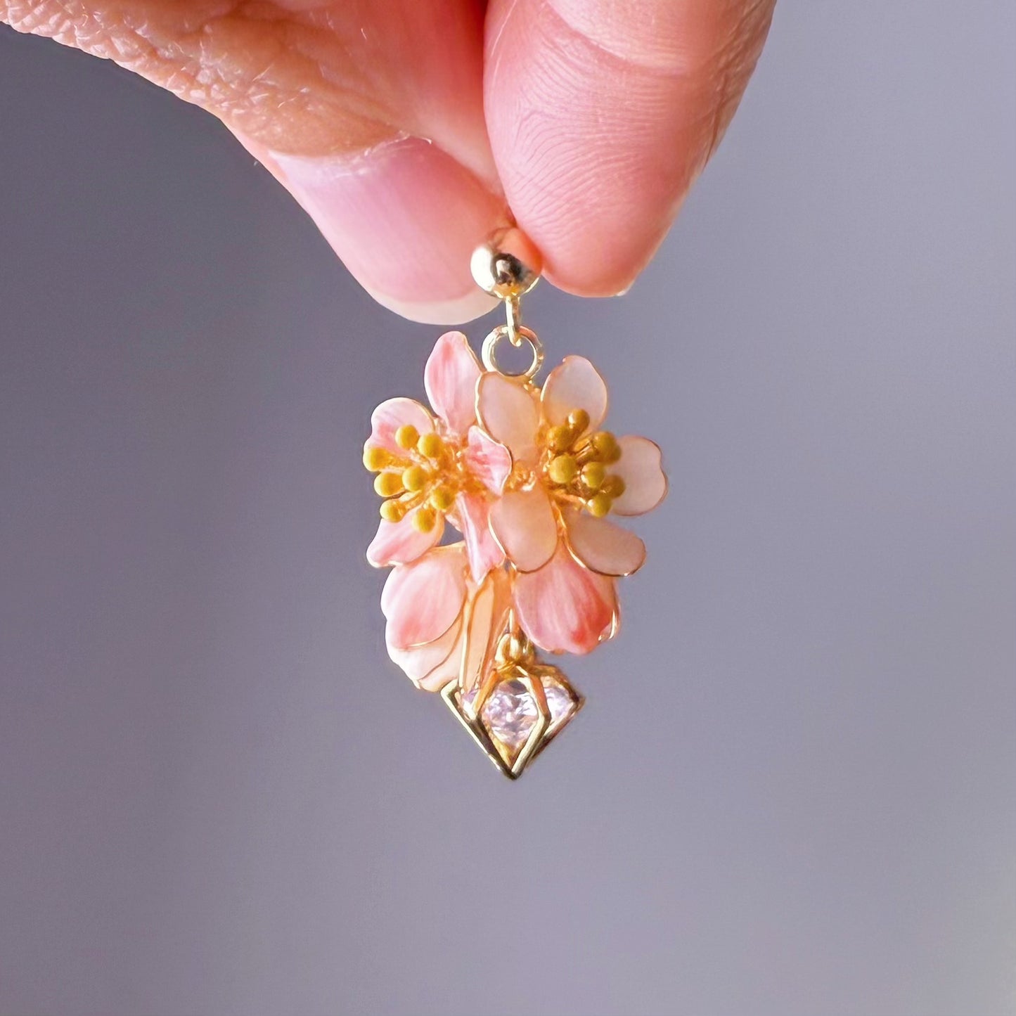 Handmade Cherry Blossom Pink Sakura Flowers Drop Earrings