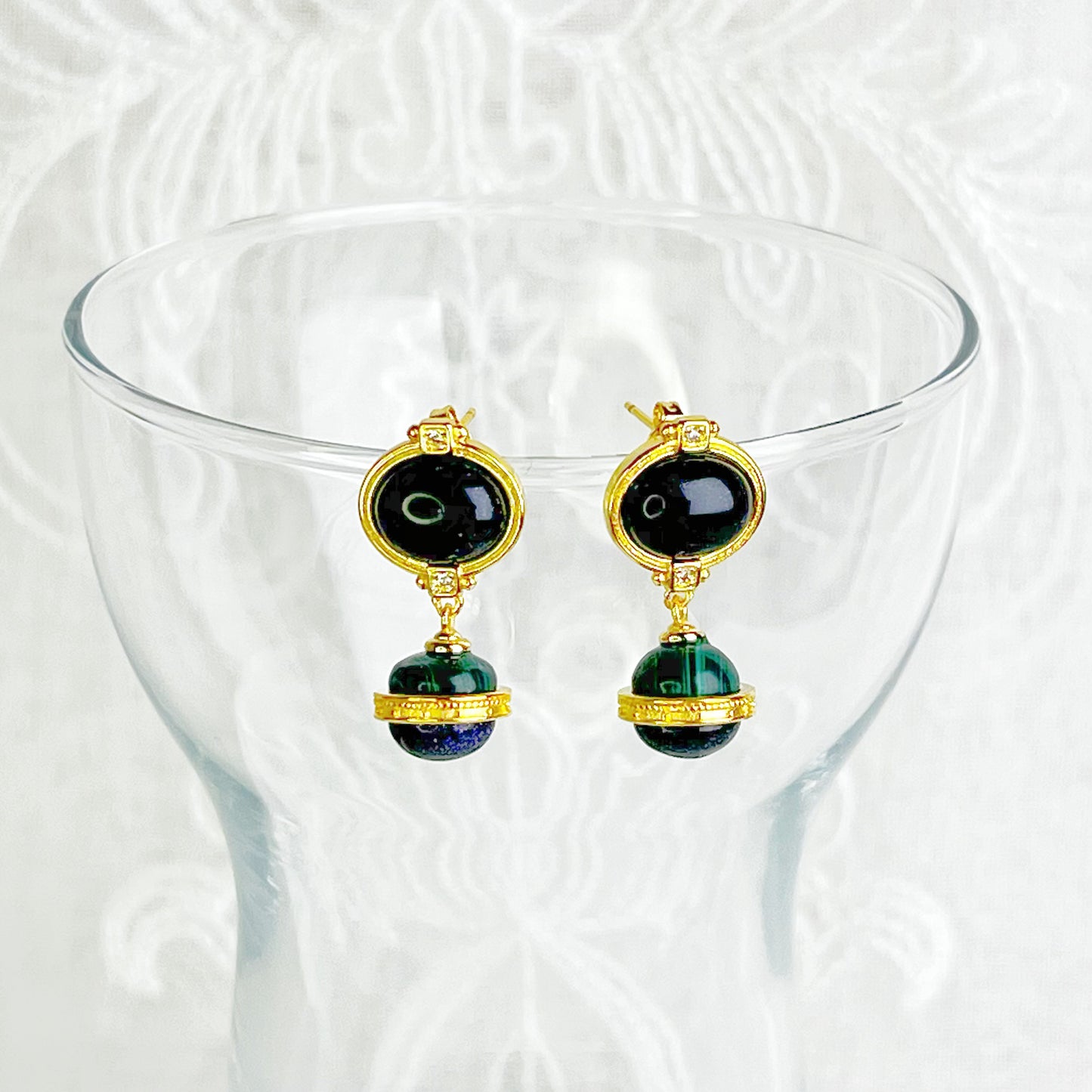 Saturn Planet Natural Blue Sandstone Earrings-Ninaouity
