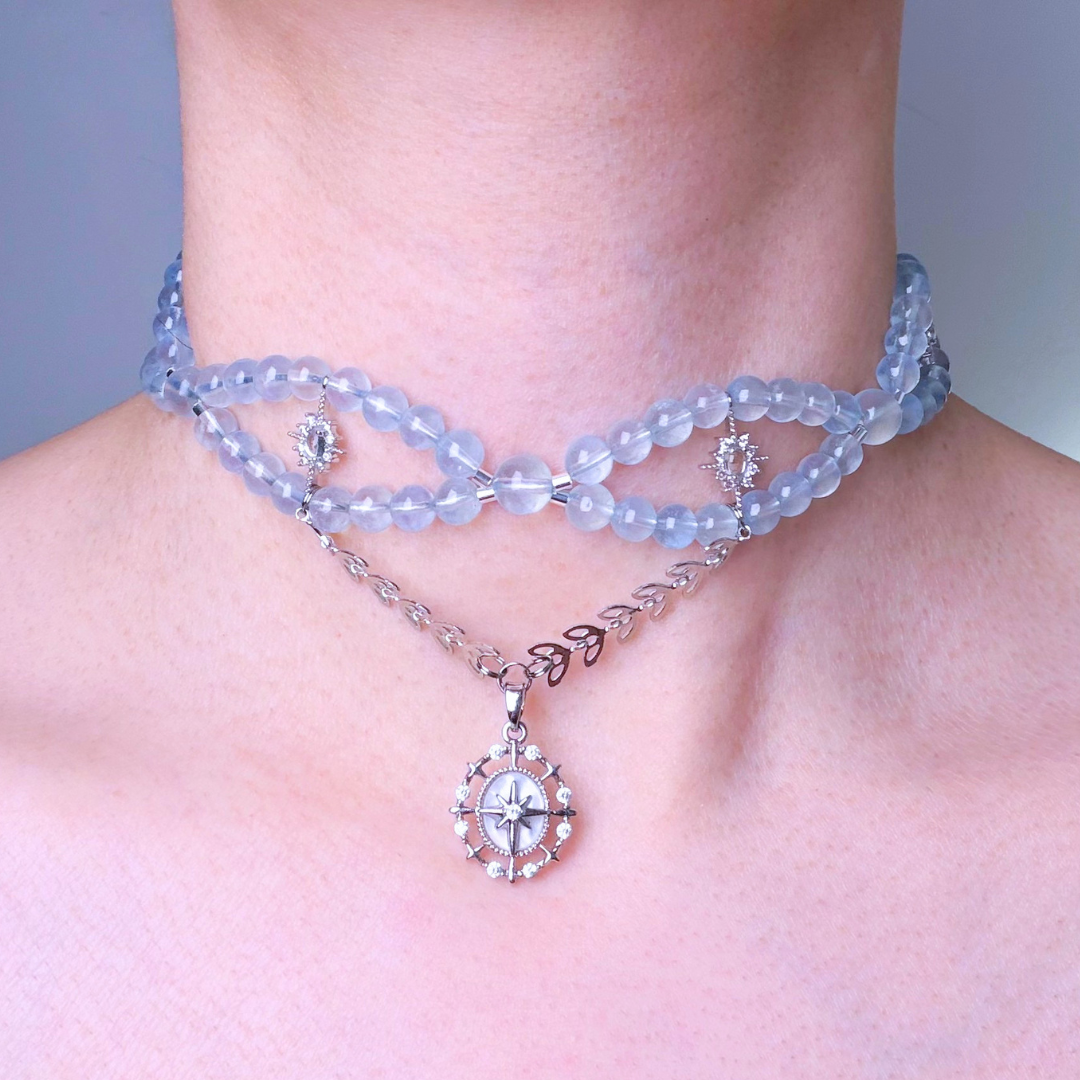 Handmade Aquamarine Crystal Pendant Choker Necklace