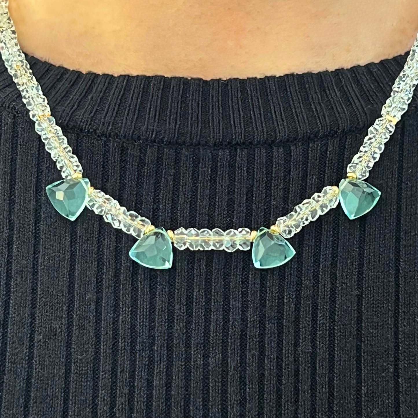 Trillion Cut Green Tear Drops Quartz Crystal Necklace-Ninaouity