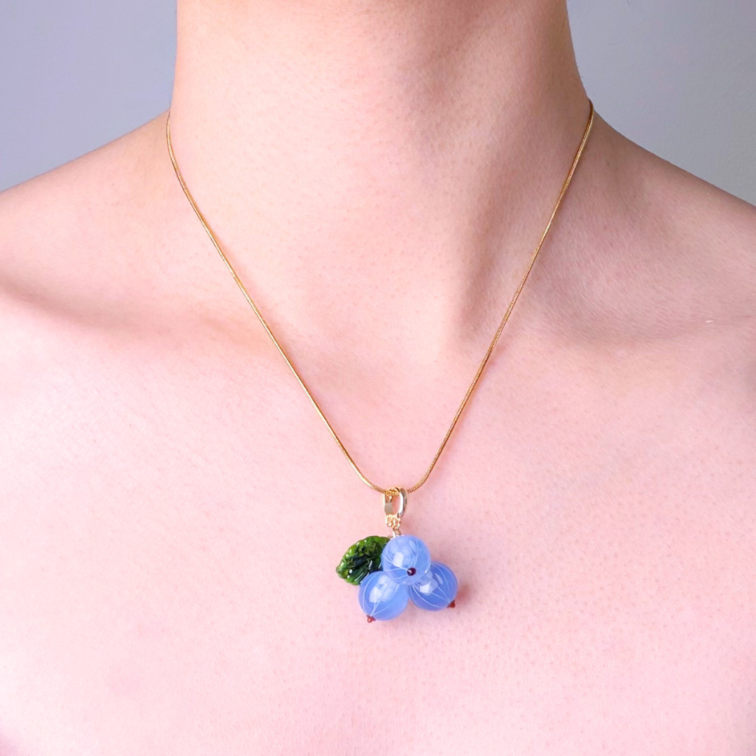 Handmade Lampwork Glass Blue Currant Gooseberry Pendant Necklace