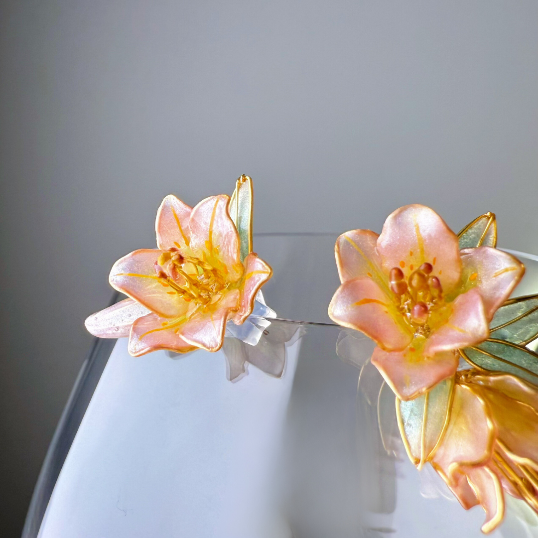 Handmade Salmon Orange Lily Flowers Earrings