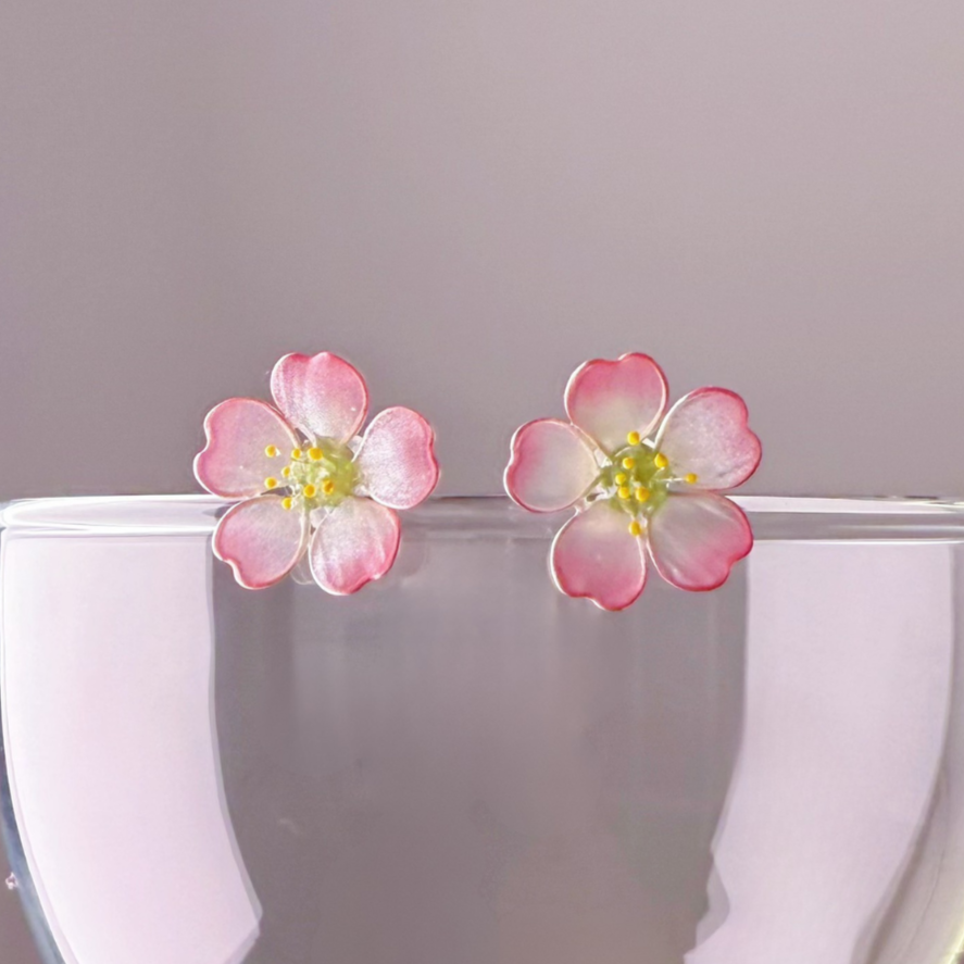 Handmade Pink Peach Blossom Flowers Earrings