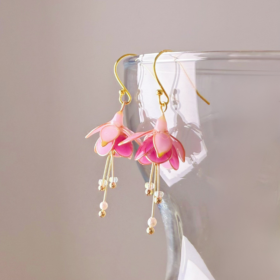 Handmade Pink Fuchsia Garden News Flower Earrings