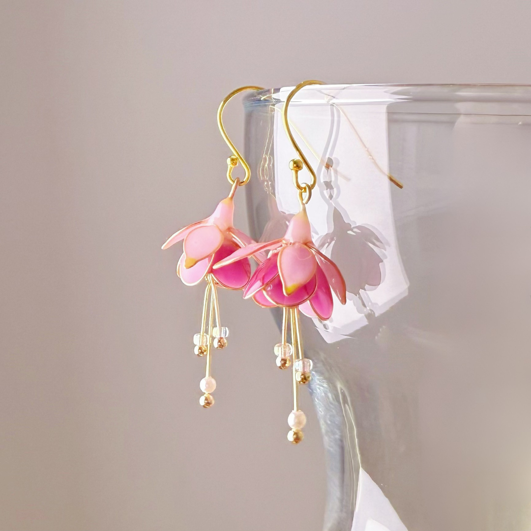 Handmade Pink Fuchsia Garden News Flower Earrings