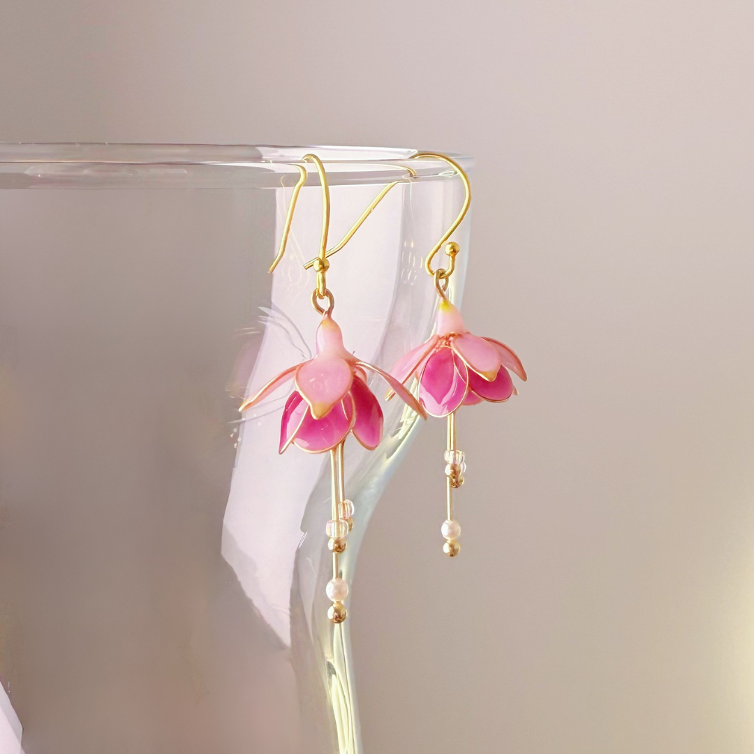 Handmade Pink Fuchsia Garden News Flower Earrings