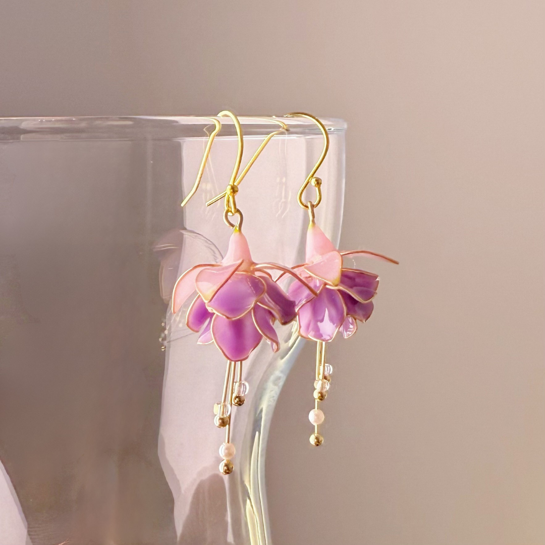 Handmade Purple Fuchsia Dollar Princess Flower Earrings