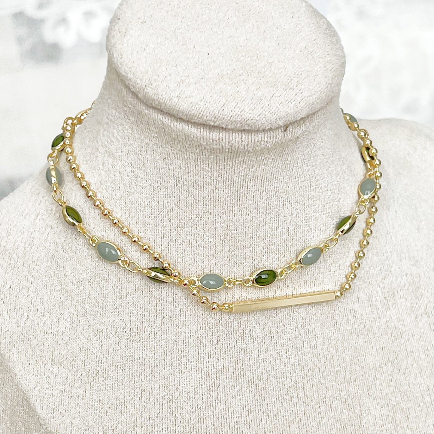 Two Shades of Green Beads Double Chain Bracelet-Ninaouity
