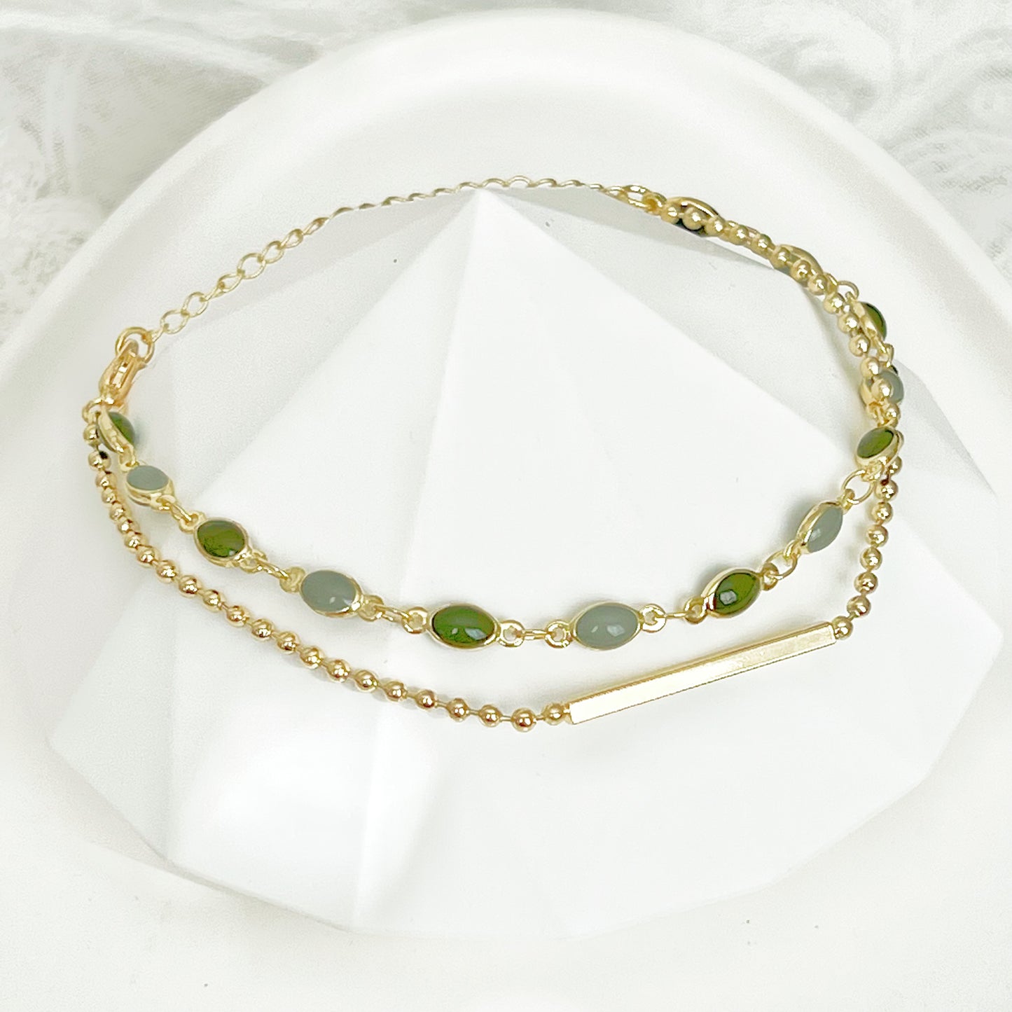 Two Shades of Green Beads Double Chain Bracelet-Ninaouity