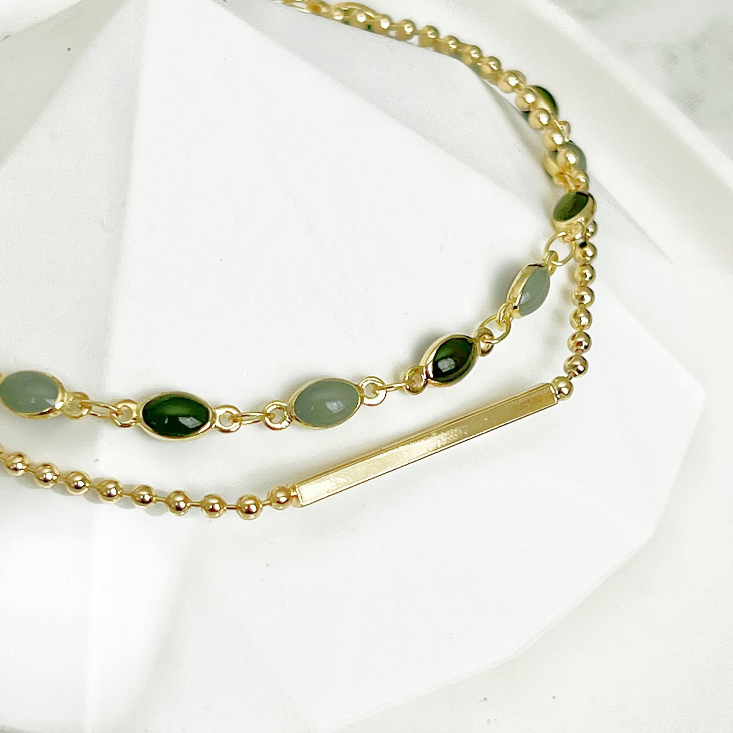 Two Shades of Green Beads Double Chain Bracelet-Ninaouity