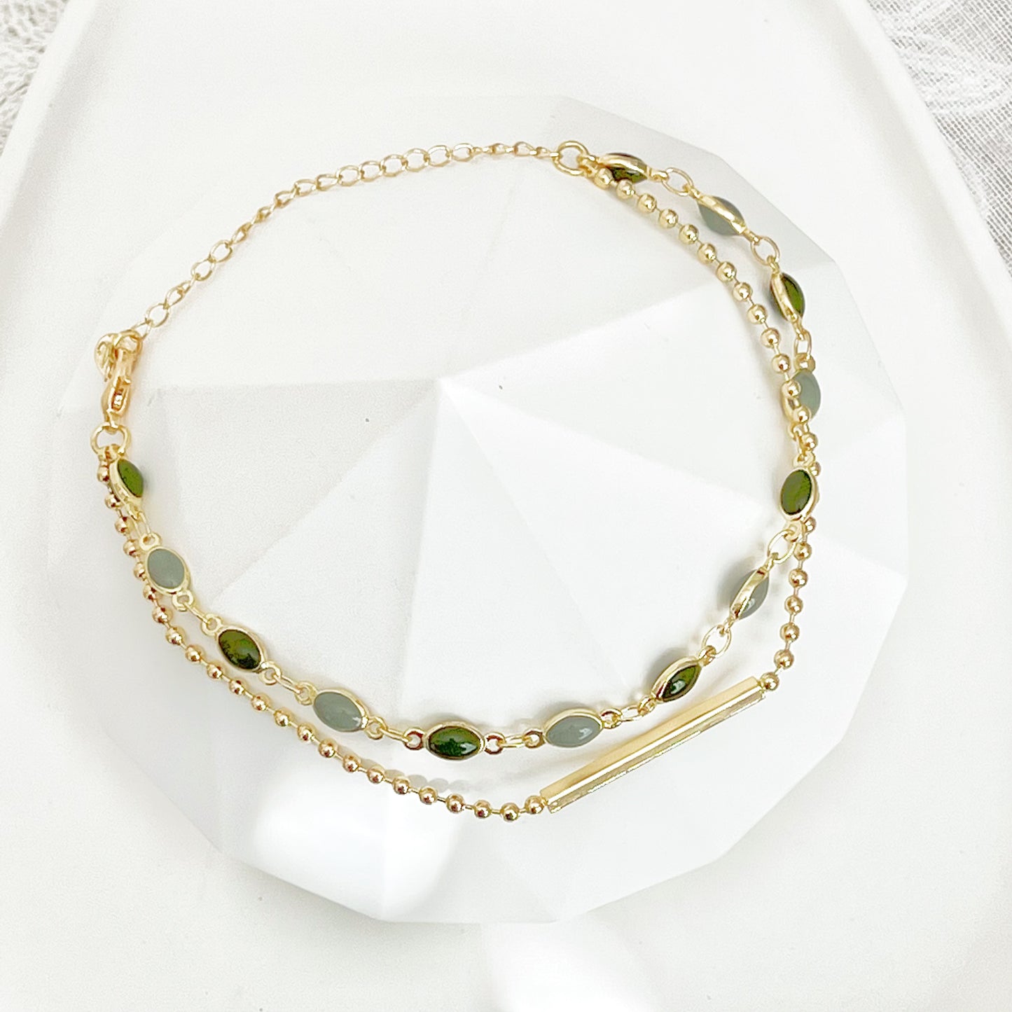 Two Shades of Green Beads Double Chain Bracelet-Ninaouity