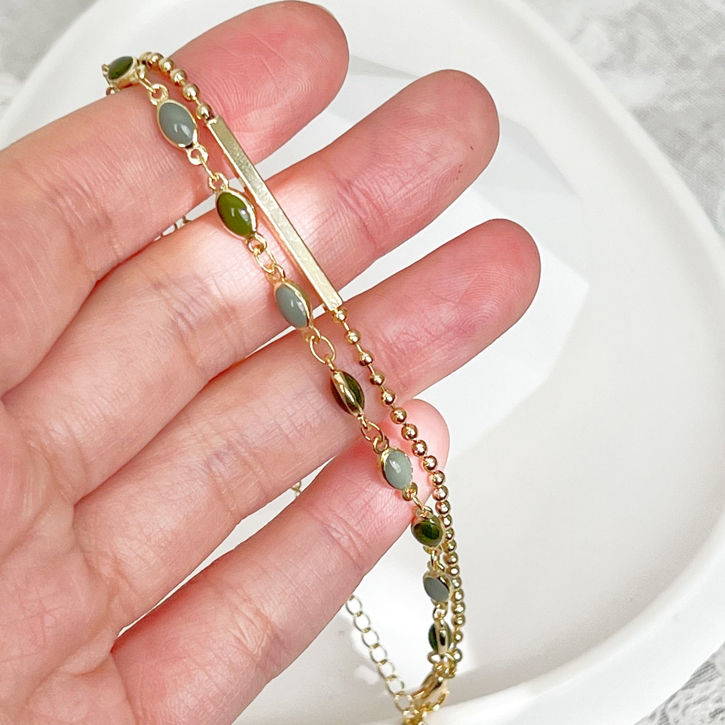 Two Shades of Green Beads Double Chain Bracelet-Ninaouity