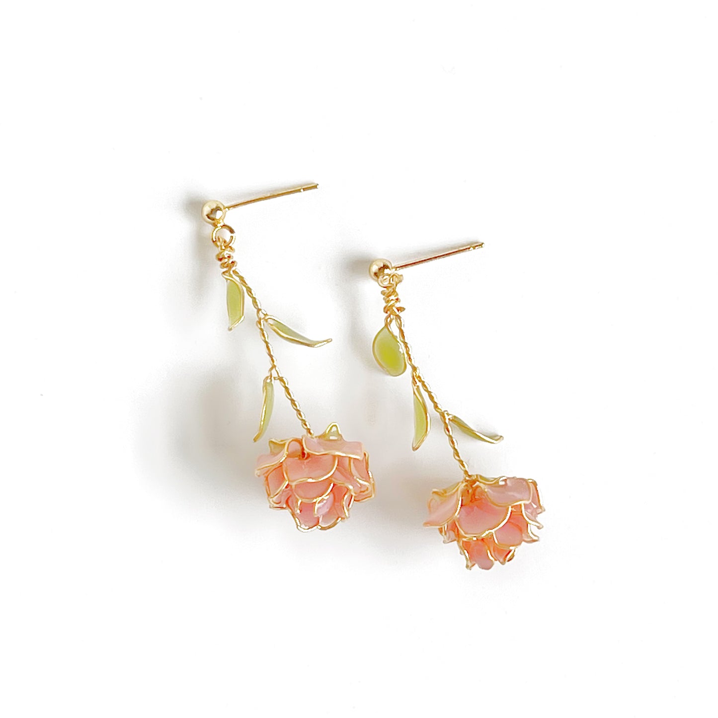 Handmade Pink Rose Flower Earrings-Ninaouity