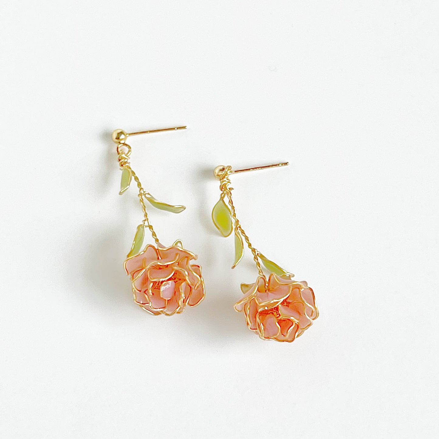 Handmade Pink Rose Flower Earrings-Ninaouity