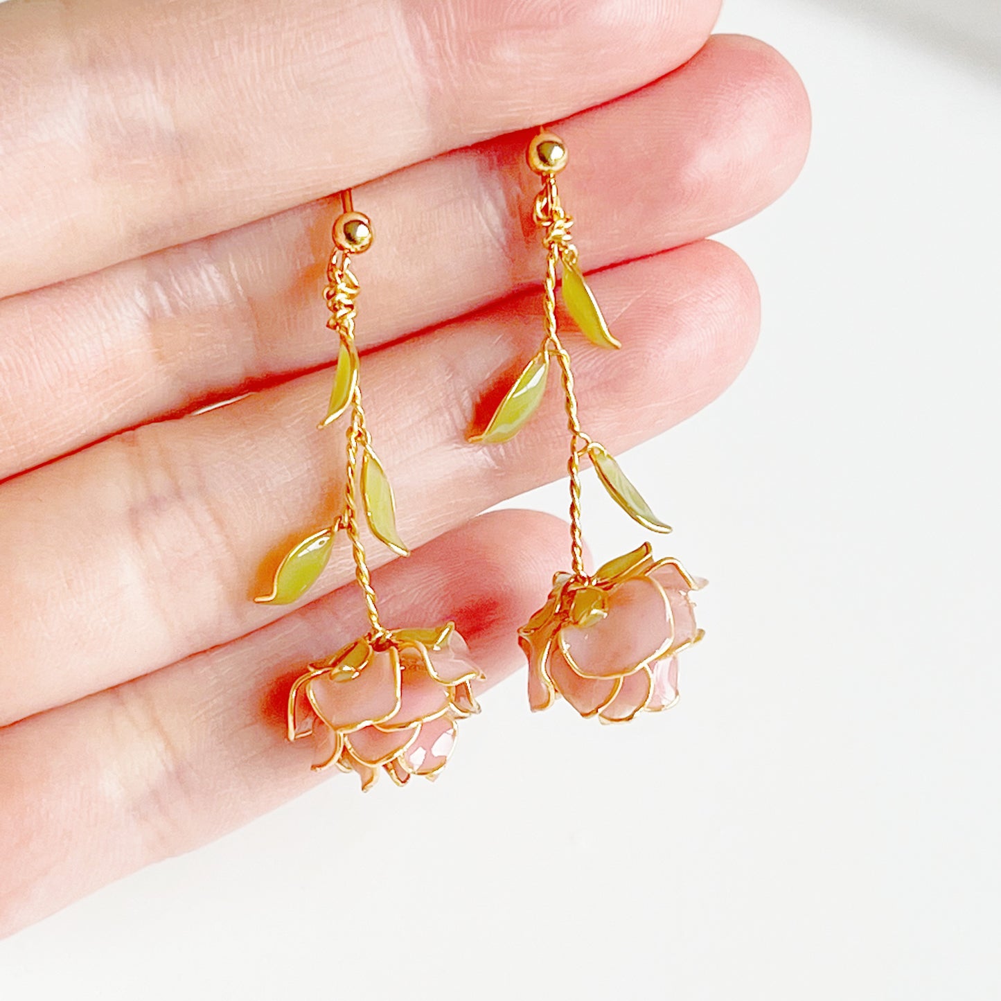 Handmade Pink Rose Flower Earrings-Ninaouity