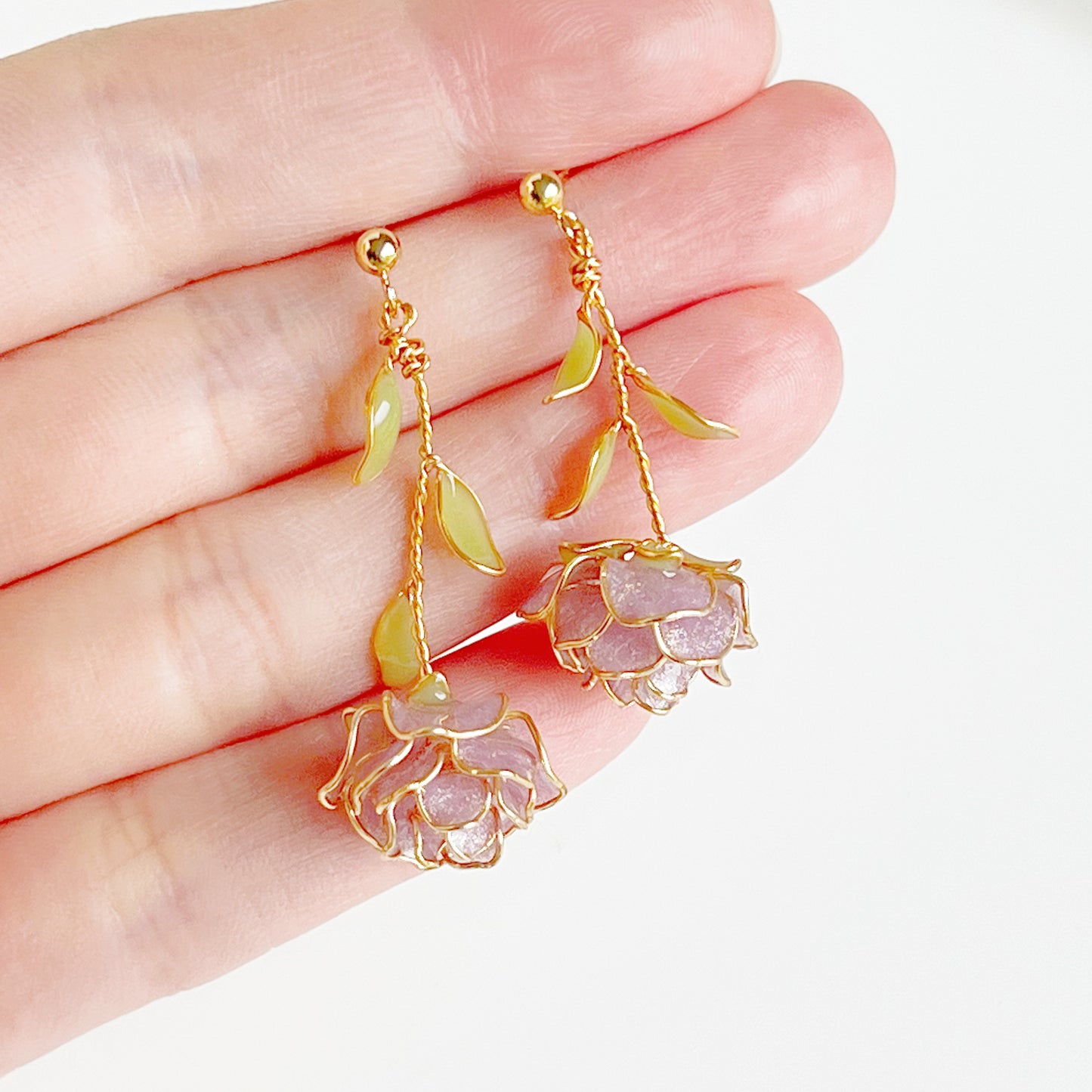 Handmade Purple Rose Flower Earrings-Ninaouity