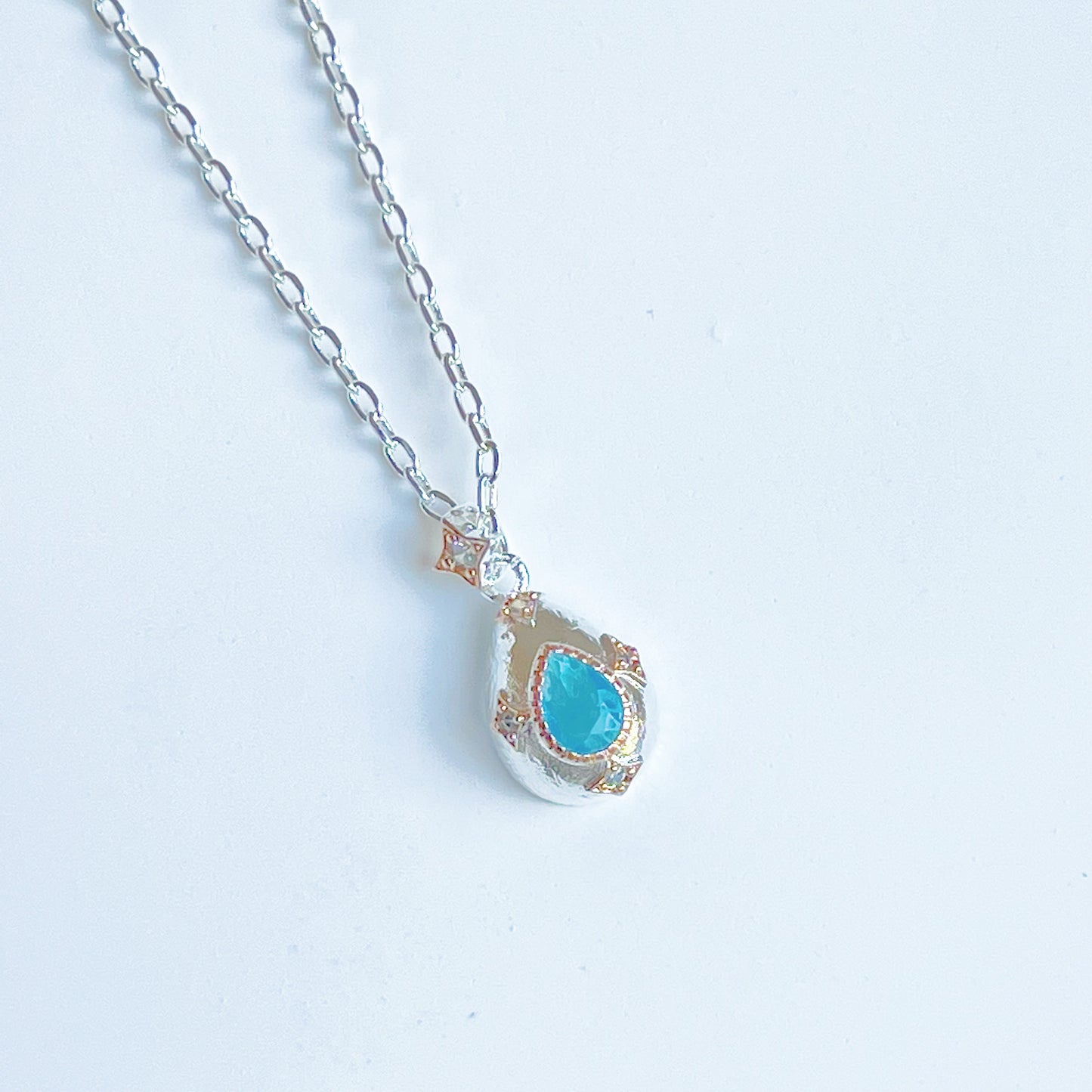 Blue Teardrop Silver Charm Necklace-Ninaouity