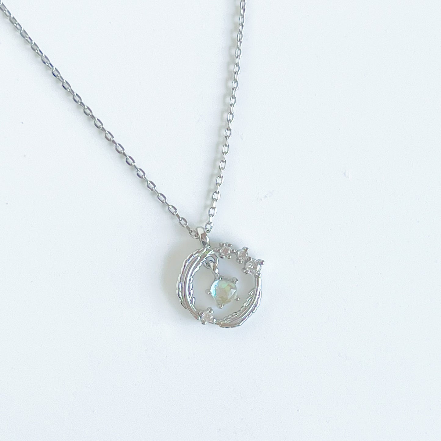 Feather Wreath and Crystal Drop Charm Necklace-Ninaouity