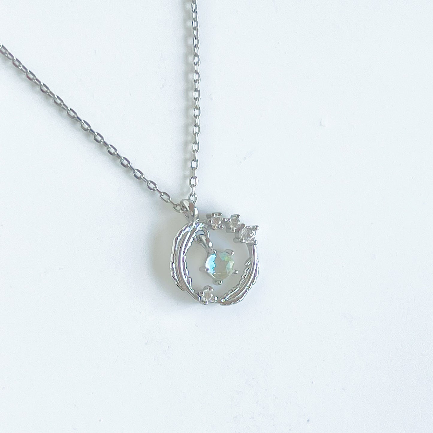 Feather Wreath and Crystal Drop Charm Necklace-Ninaouity