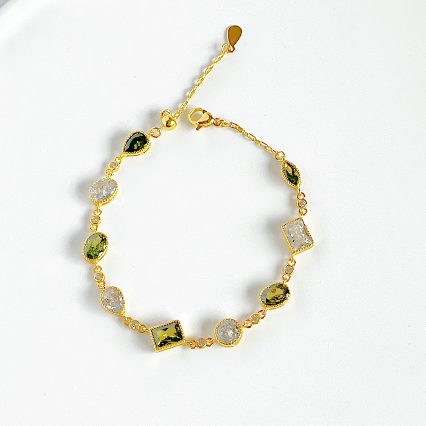 Olive Green Zircon Gold Chain Bracelet-Ninaouity