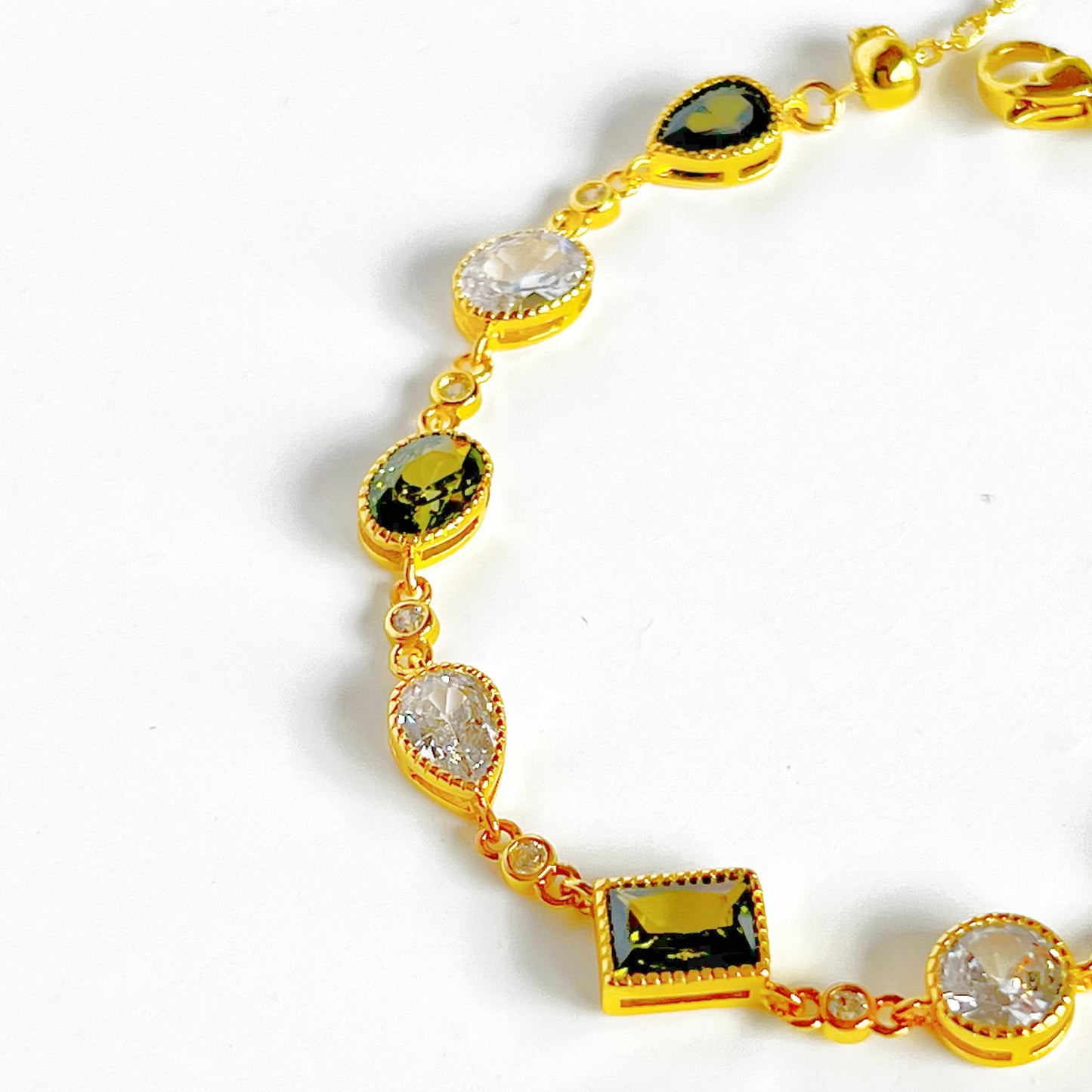 Olive Green Zircon Gold Chain Bracelet-Ninaouity