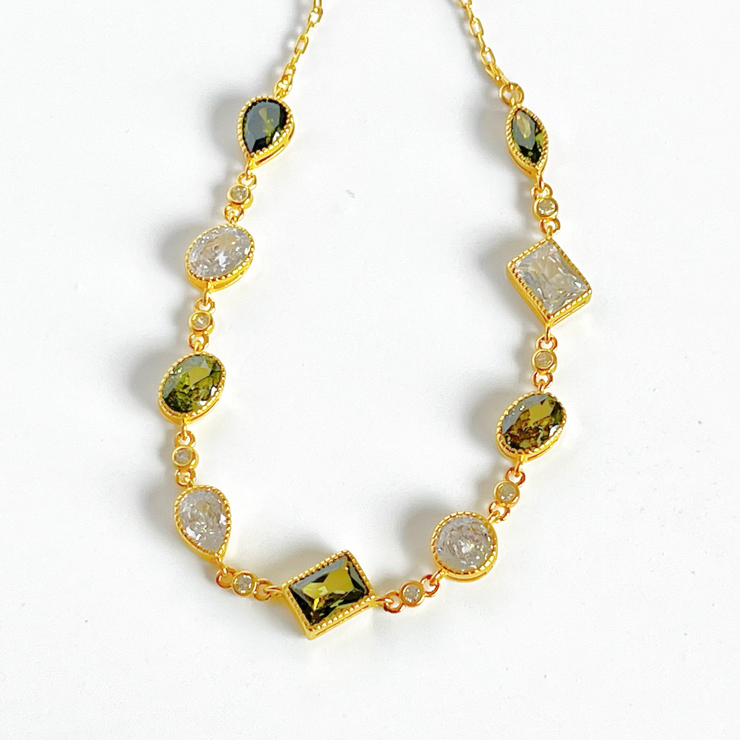 Olive Green Zircon Gold Chain Bracelet-Ninaouity