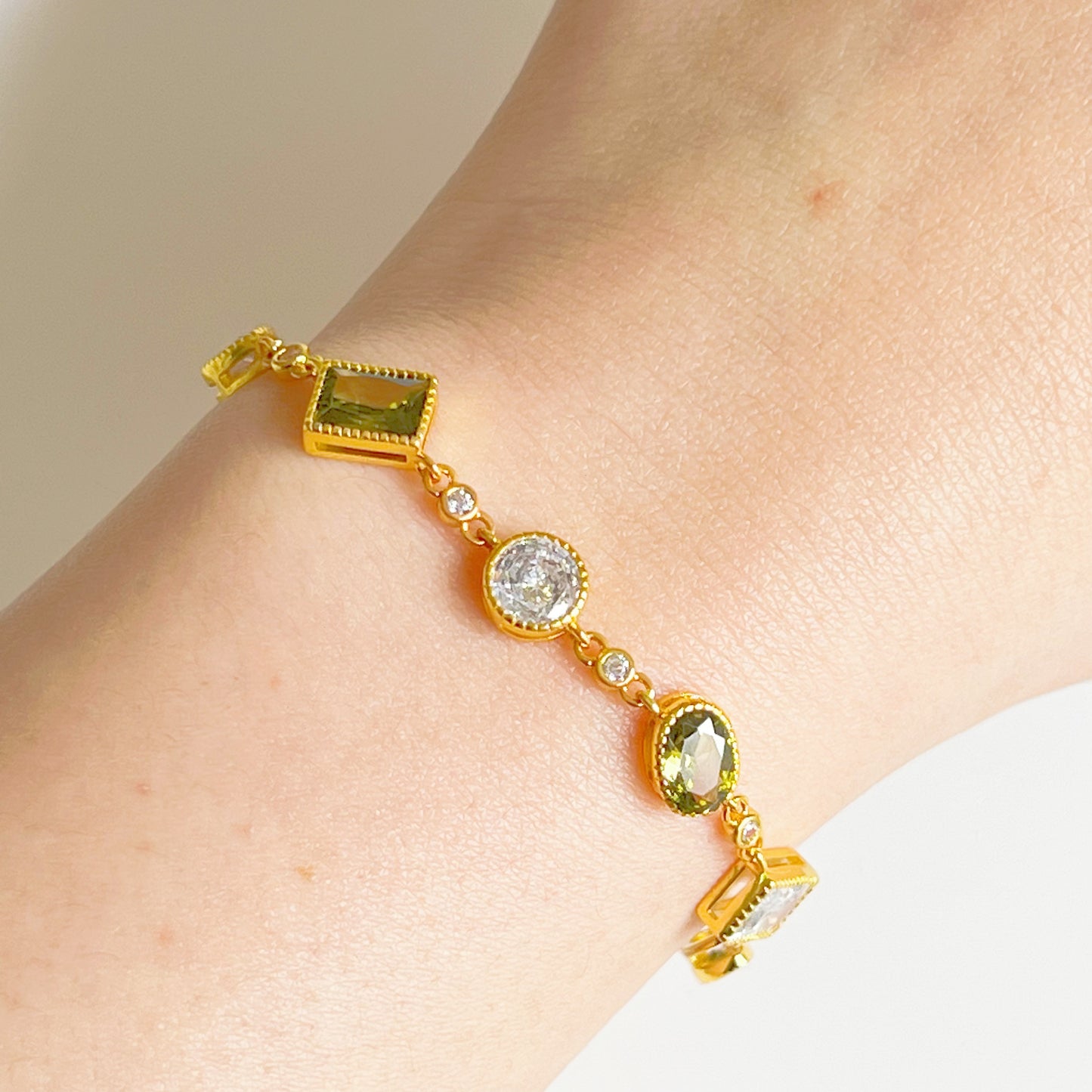 Olive Green Zircon Gold Chain Bracelet-Ninaouity