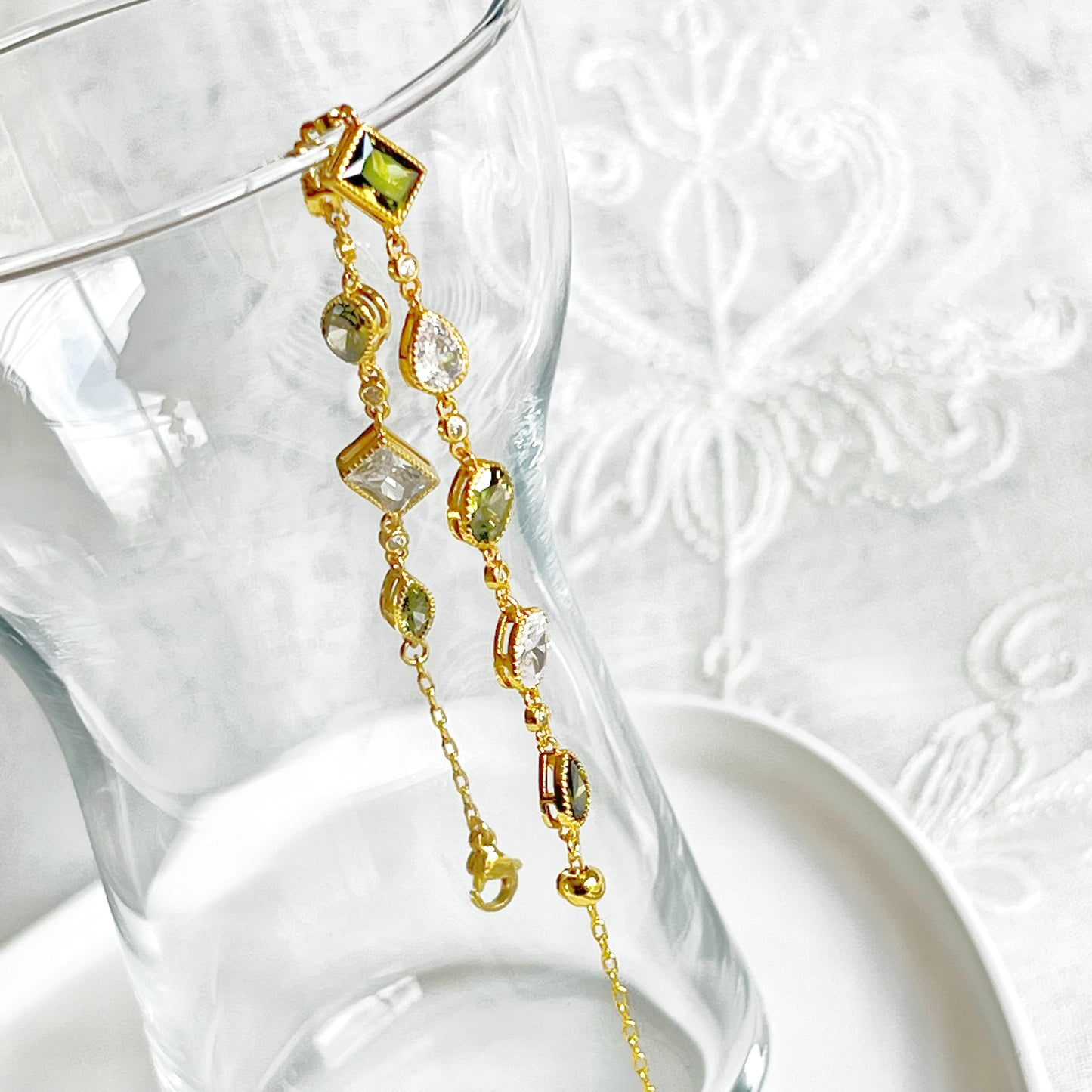 Olive Green Zircon Gold Chain Bracelet-Ninaouity