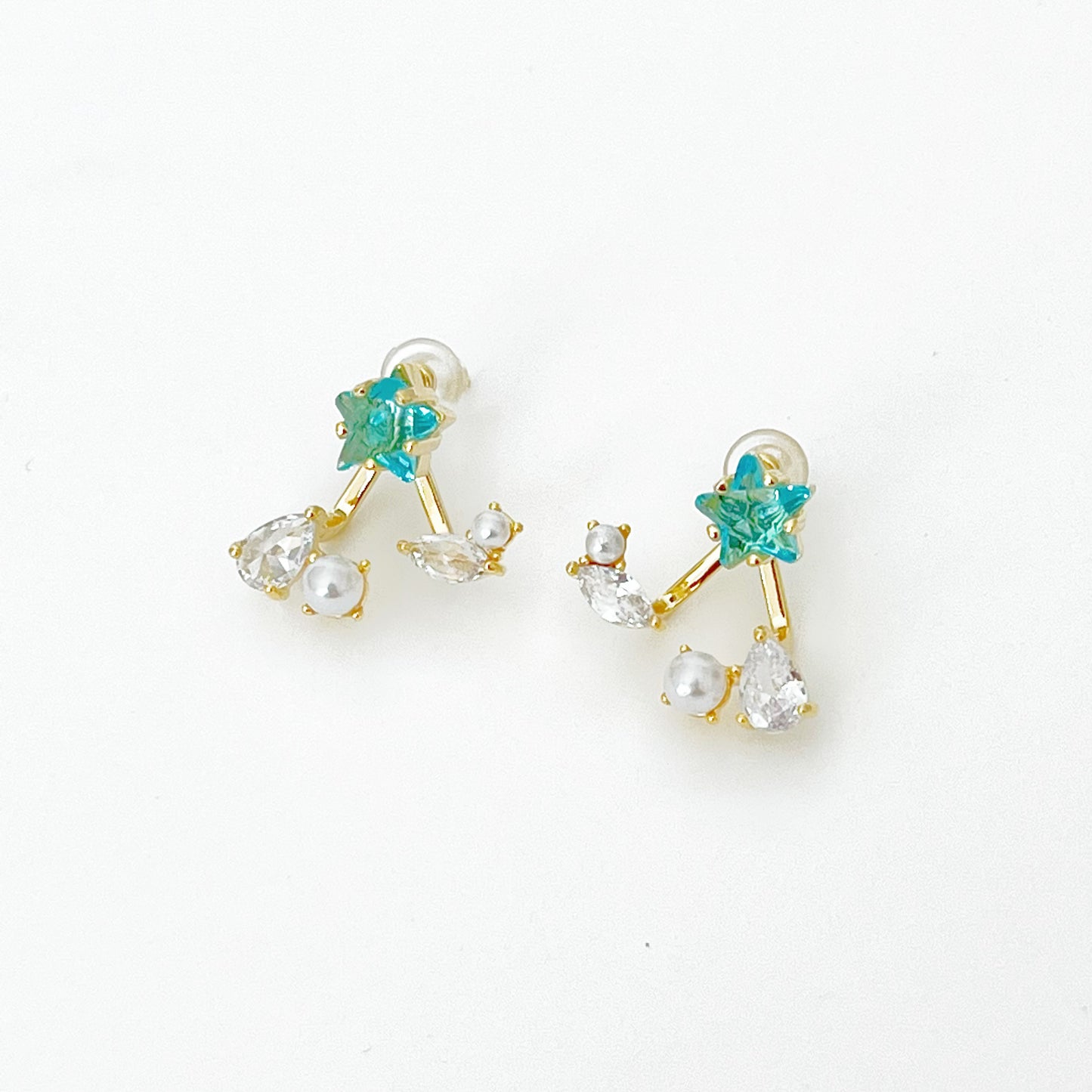 Blue Star and Teardrop Ear Jackets Earrings-Ninaouity