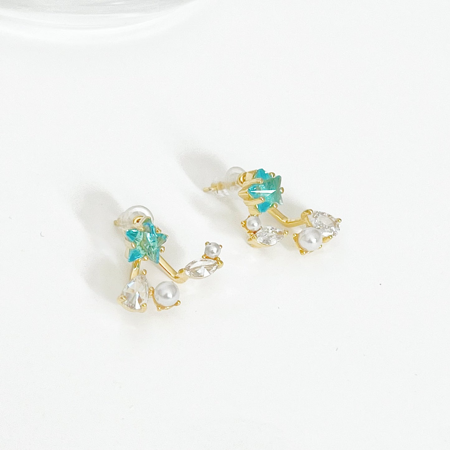 Blue Star and Teardrop Ear Jackets Earrings-Ninaouity