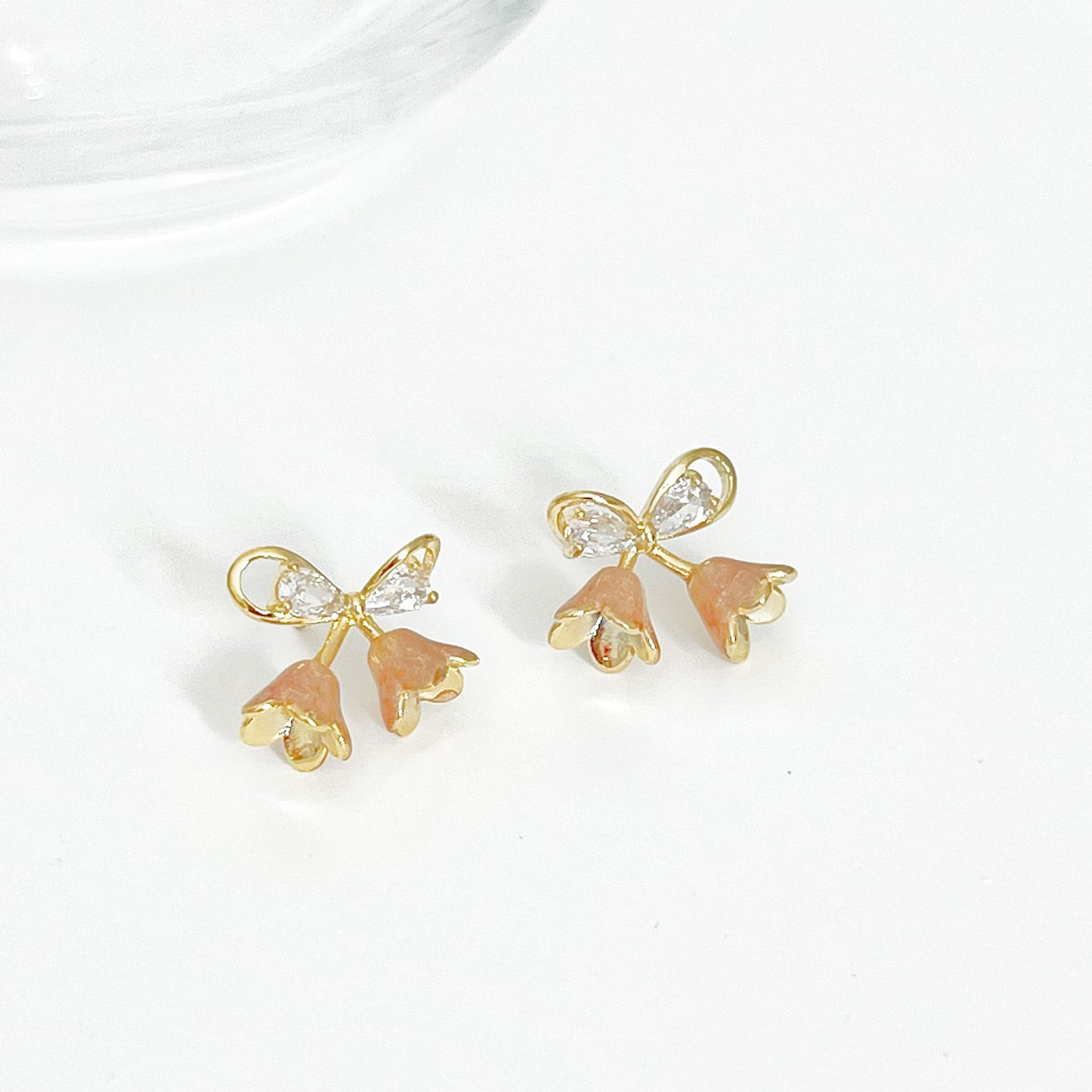 Pink Bell Flower Bow Tie Earrings-Ninaouity