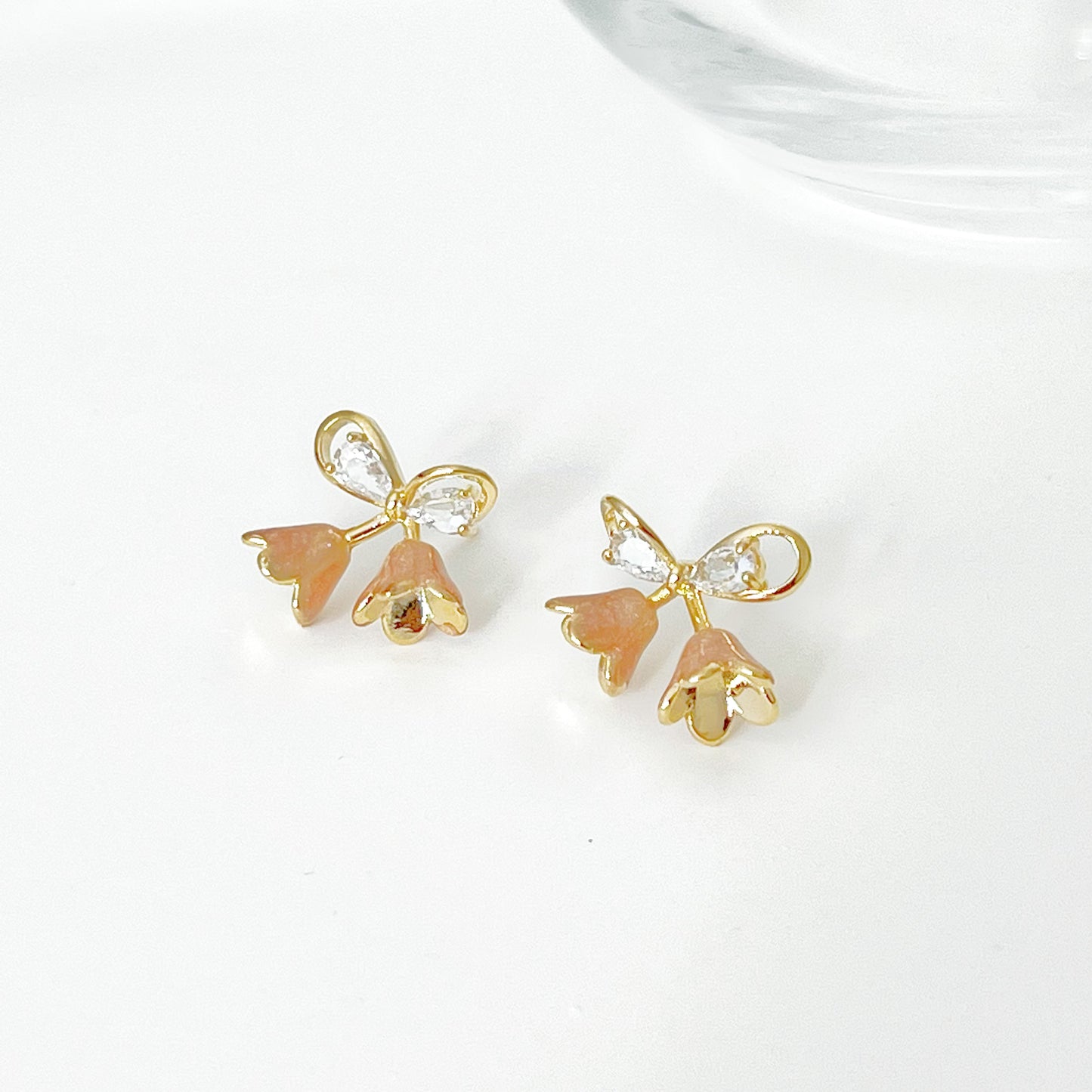 Pink Bell Flower Bow Tie Earrings-Ninaouity