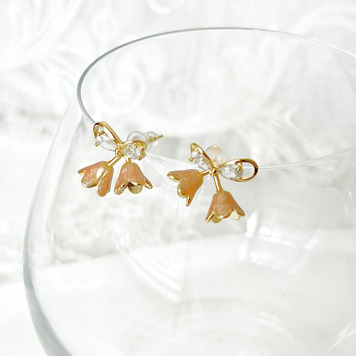 Pink Bell Flower Bow Tie Earrings-Ninaouity