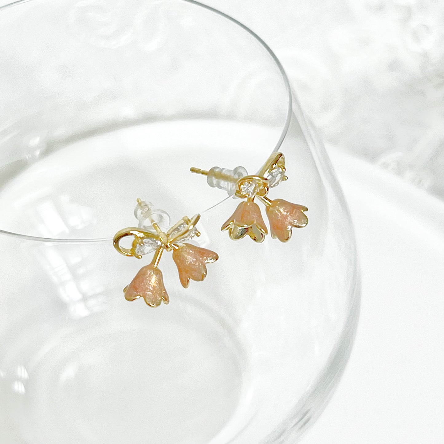 Pink Bell Flower Bow Tie Earrings-Ninaouity